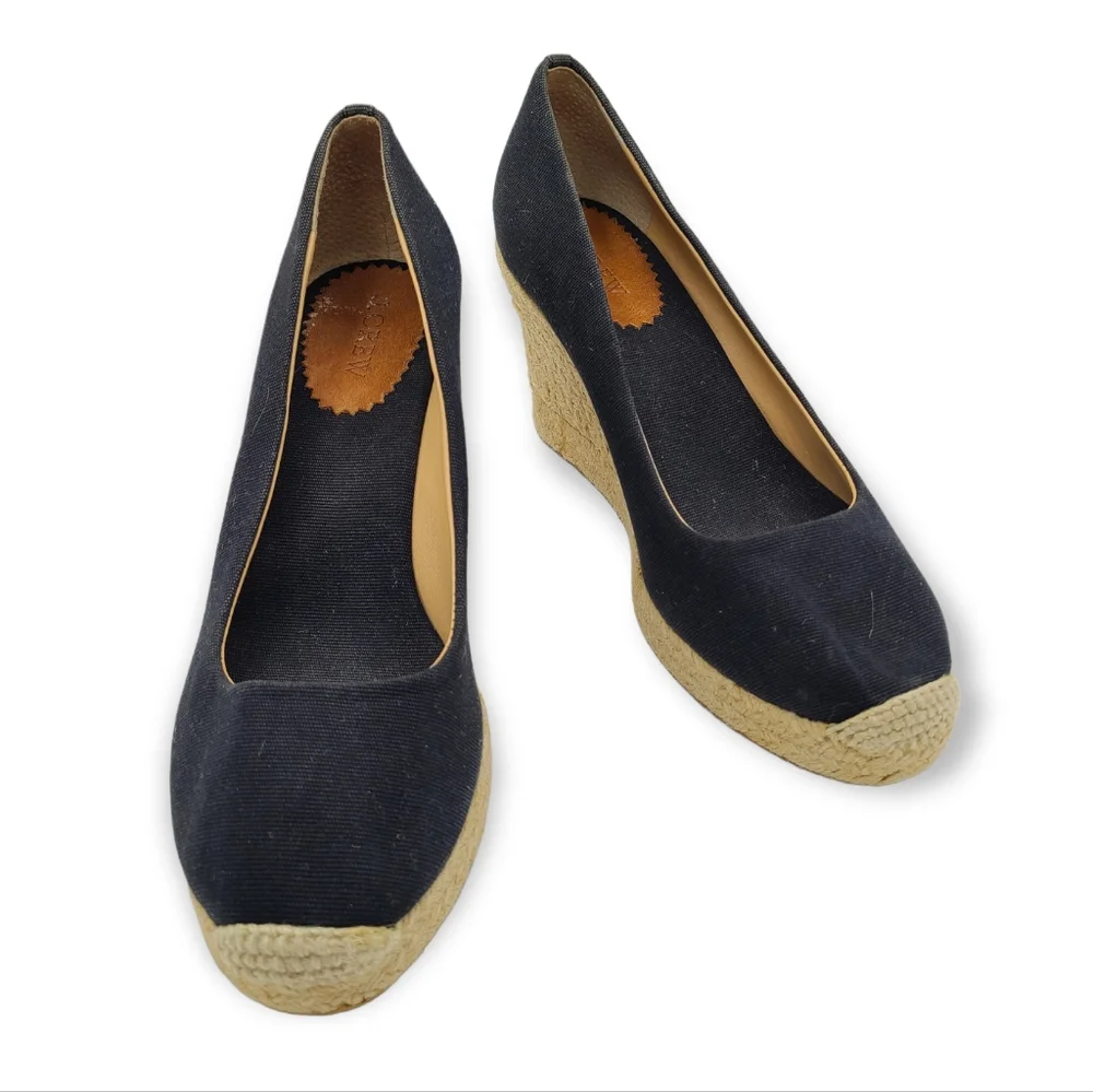 J. Crew Black Seville Espadrille Canvas Jute Wedges